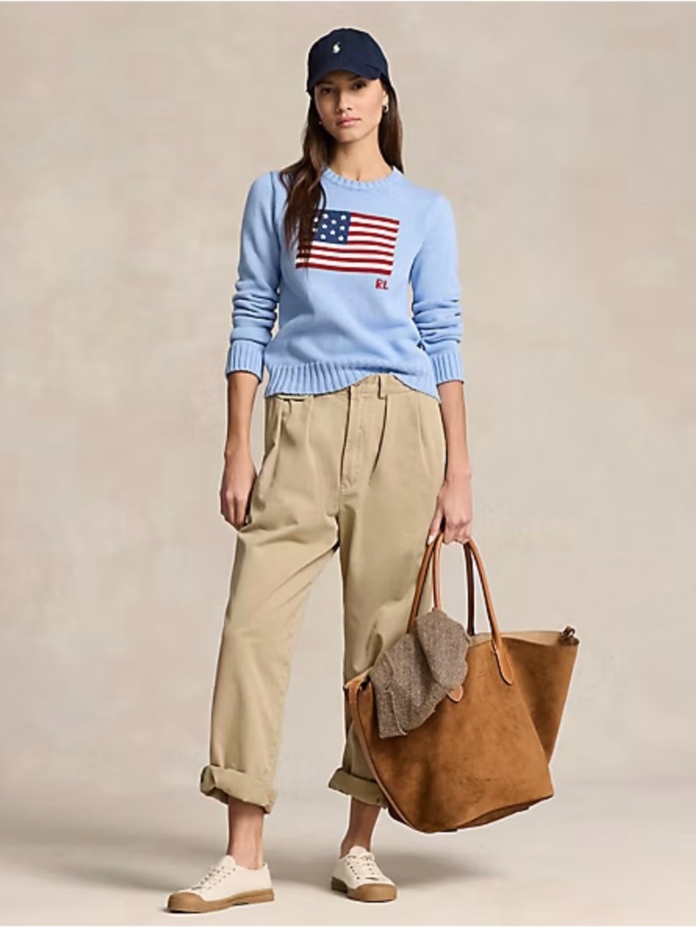 Polo Ralph Lauren Light Blue Iconic American Flag Cotton Knit Sweater Size XL - Picture 10 of 12